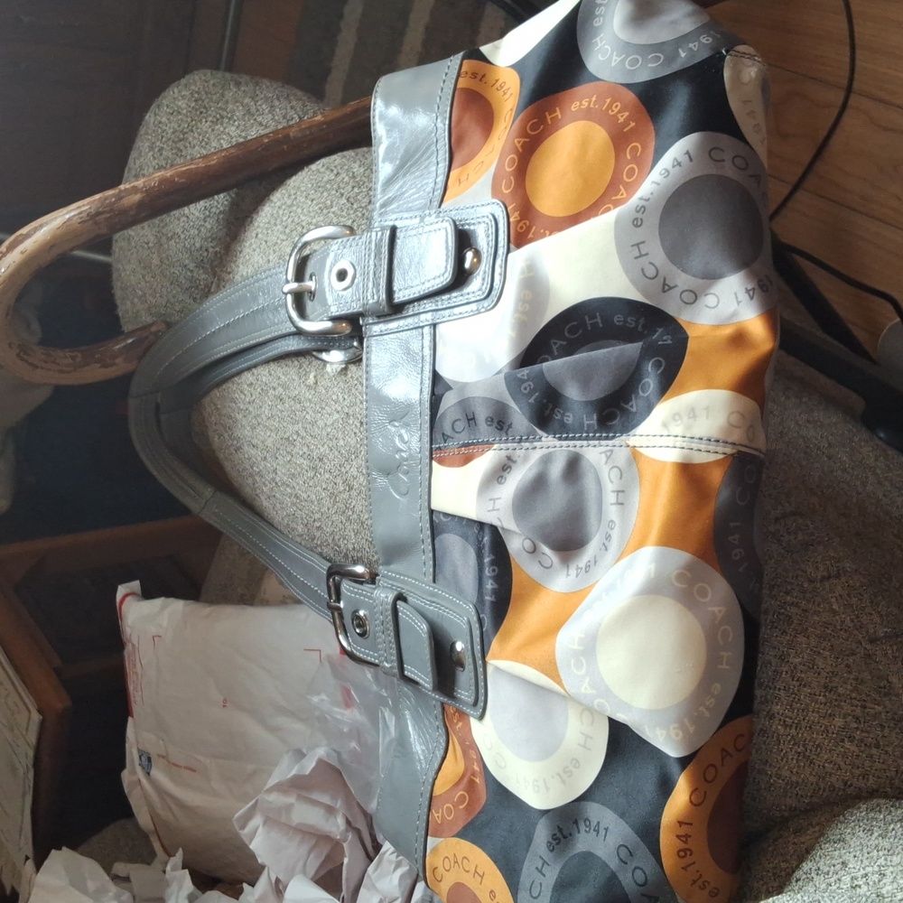 Coach Multicolor Circle-Print Shoulder Bag with Gray Trim